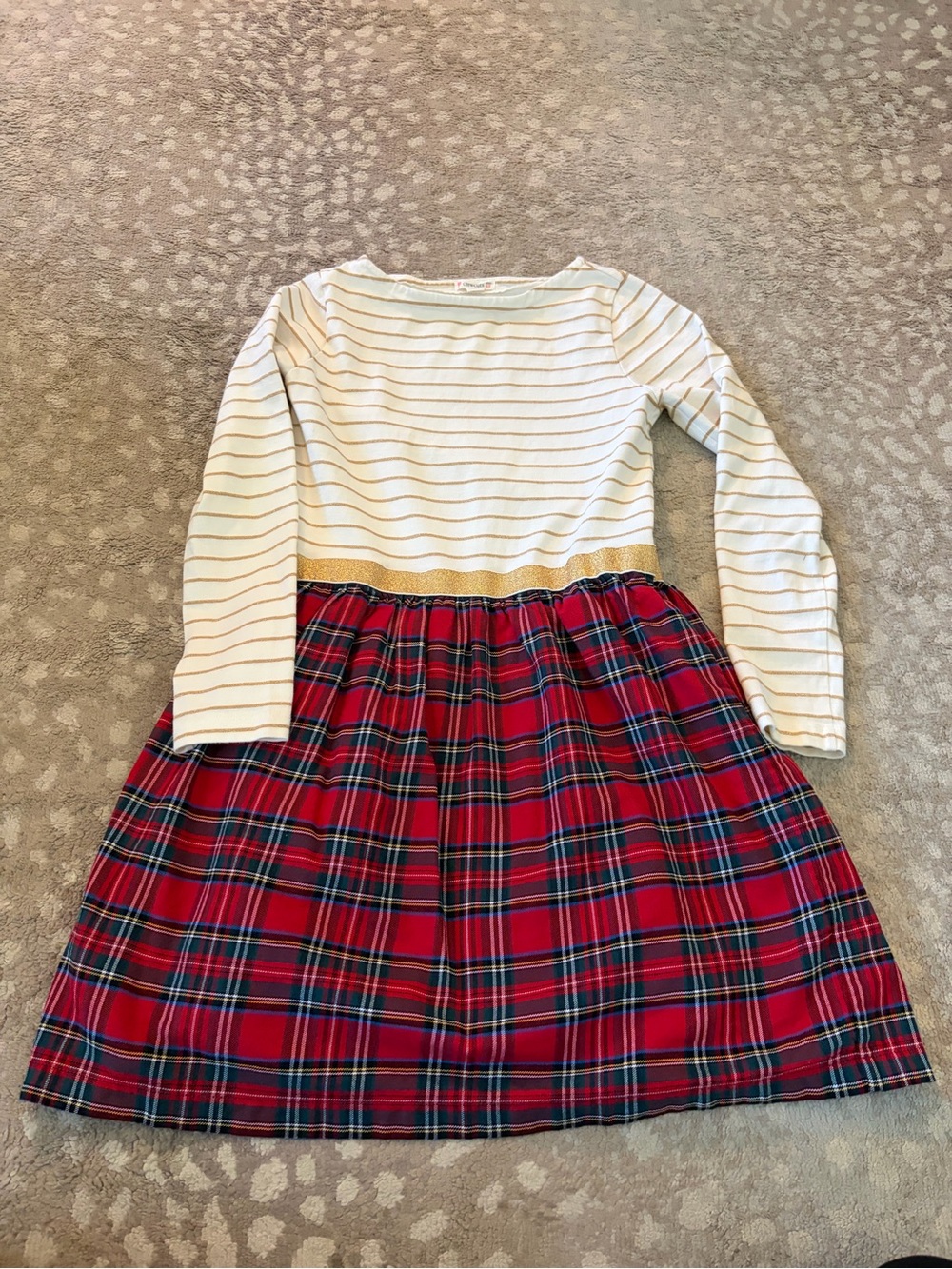 Crewcuts Cream Striped Top with Red Tartan Skirt Dress